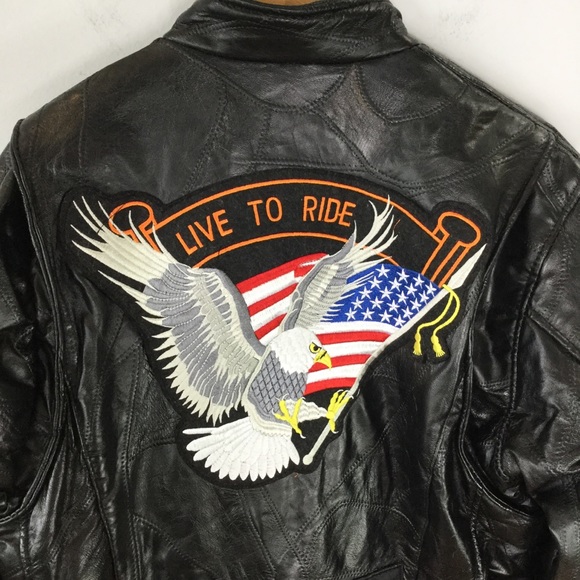 Vintage Buffalo Leather Eagle Patch biker jacket - Picture 11 of 16